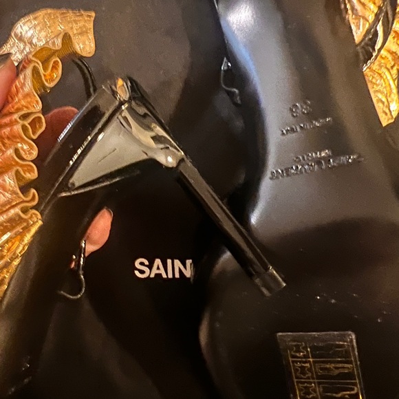SAINT LAURENT EDIE Slingback Pump Heel Shoe Gold Black Patent-likeNew!originals! - Picture 8 of 8